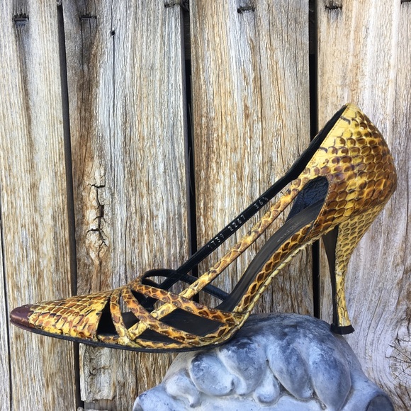 Dolce & Gabbana Vintage 90’s Y2K Snakeskin Heel Yellow 36.5 - Picture 1 of 14